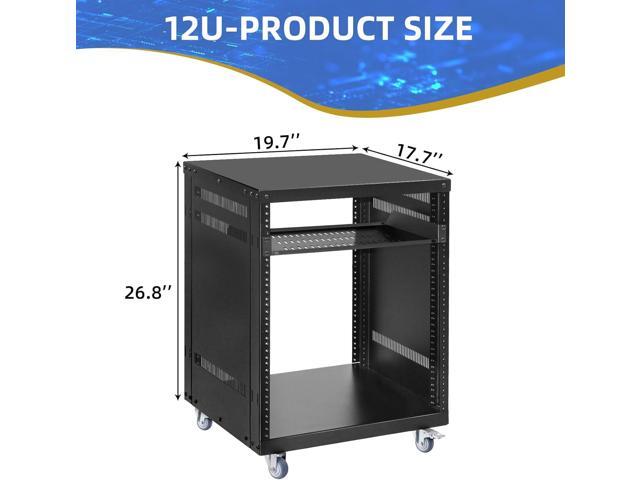 EasyVibe 12U Open Frame Server Rack with Casters, 12U Network Cabinet with 1 Rack Shelf, Rolling Network Rack for Computer/AV/Data/IT Equipment