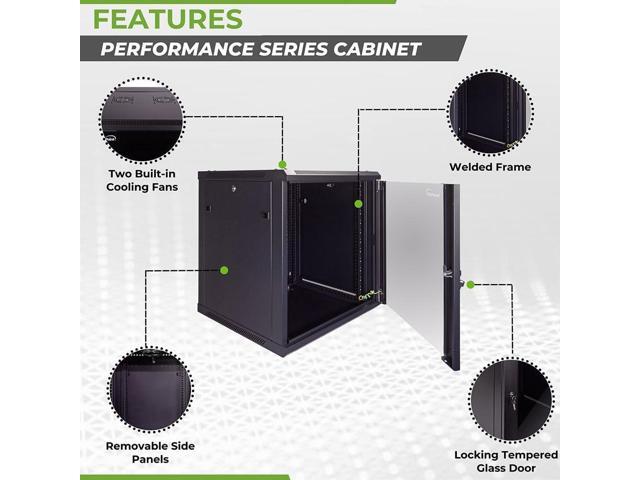 NavePoint 12U Server Cabinet Wall Mount Rack Enclosure Includes 2 Fans, Locking Glass Door, Removable Side Panels 12U Network Cabinet 23.6 Deep,...