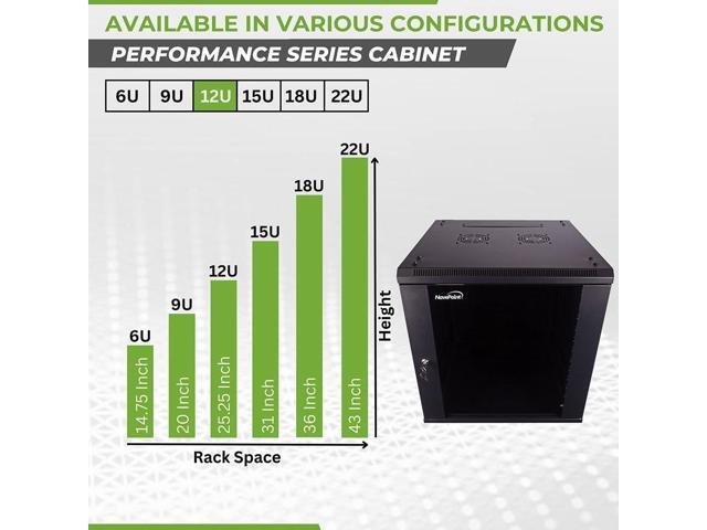 NavePoint 12U Server Cabinet Wall Mount Rack Enclosure Includes 2 Fans, Locking Glass Door, Removable Side Panels 12U Network Cabinet 23.6 Deep,...