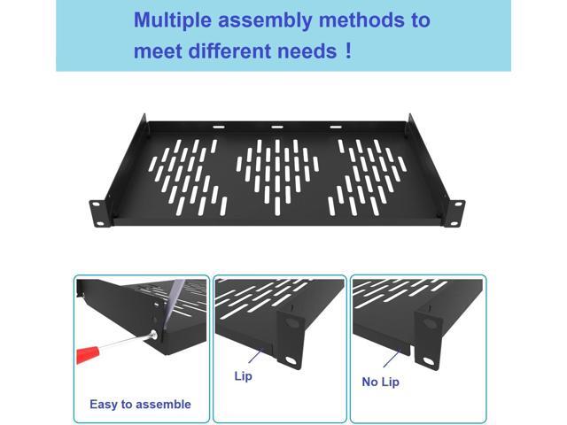 Beiyier 2PCS 1U Universal Server Rack Shelf, 10' Deep Vented Cantilever Mount Tray, for 19 Network Equipment Rack & Cabinet (Black)