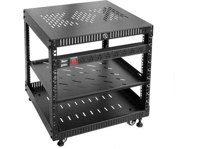 RIVECO 9U Network Rack with Reinforced Top Cover - 4 Post Floor Rack on Wheels for 19' Equipment & Stereo Gear- Including Rack Mount Power Strip &...