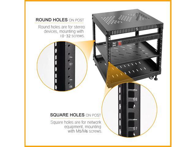 RIVECO 9U Network Rack with Reinforced Top Cover - 4 Post Floor Rack on Wheels for 19' Equipment & Stereo Gear- Including Rack Mount Power Strip &...