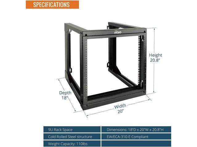 9U Wall Mount Server Rack, Open Frame Rack with Swing Gate, Network Rack Wall Mount for 19in Computer/AV/Data/IT/Media Equipment, 9U Rack with 18in...