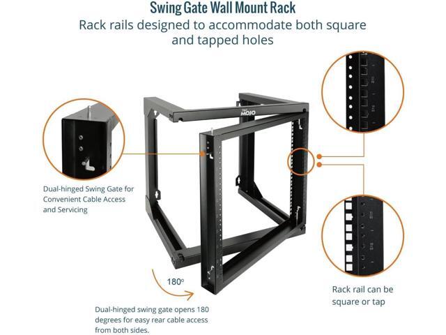 9U Wall Mount Server Rack, Open Frame Rack with Swing Gate, Network Rack Wall Mount for 19in Computer/AV/Data/IT/Media Equipment, 9U Rack with 18in...
