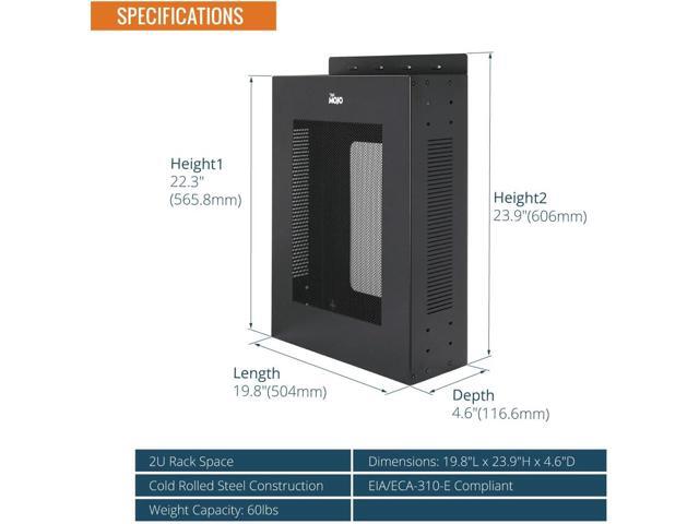 2U Vertical/Horizontal Wall Mountable Server Rack, with Vented Enclosure for 19' IT Equipment, Cable Modems, Telecom, A/V, Black