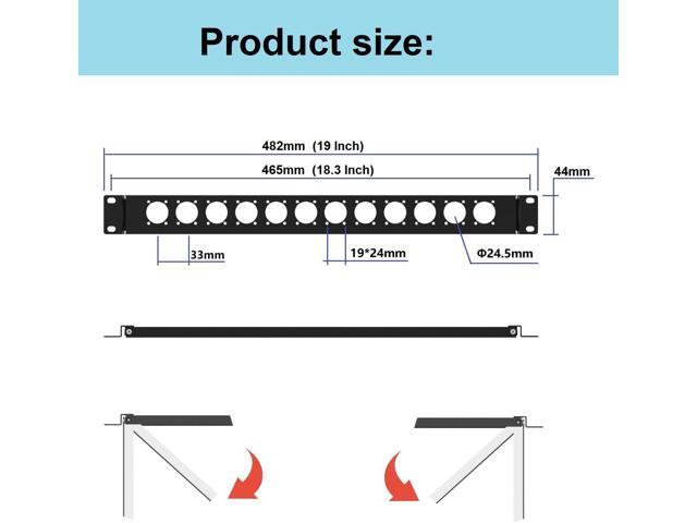 1U Hinged D-Series 12 Connectors Punch-Out Component Panel for 19 inches Sound, AV, Computer -Equipment Racks- Patch Panel Compatible with XLR,...