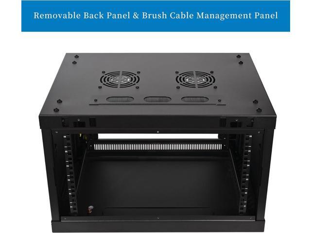 RackPath 6U Professional Wall Mount Server Cabinet Network Rack Enclosure with 2X Quiet Cooling Fan, 1x Brush Cable Management Panel, Black
