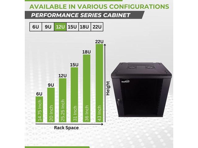 NavePoint 12U Server Cabinet Wall Mount Rack Enclosure Includes 2 Fans, Locking Glass Door, Removable Side Panels 12U Network Cabinet 17.7 Deep,...