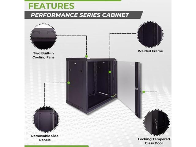 NavePoint 12U Server Cabinet Wall Mount Rack Enclosure Includes 2 Fans, Locking Glass Door, Removable Side Panels 12U Network Cabinet 17.7 Deep,...