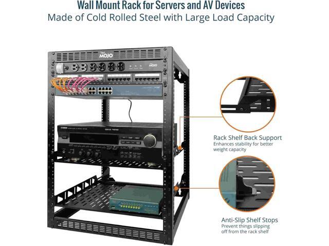 16U Open Frame Rack for Servers & AV Gear,Server Rack Floor Standing or Wall Mounted,with 2 PCS 1U Rack Shelves & Mounting Hardware,Network Rack...