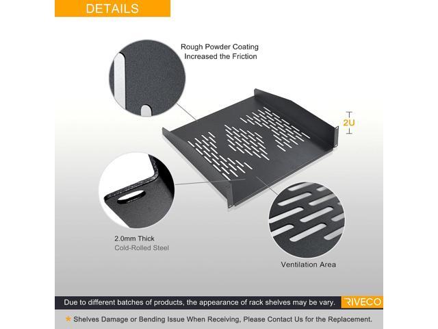 RIVECO 19 2U Rack Shelf Server Cabinet Mount Vented Cantilever Tray for Network Equipment, 18 Inches 45 CM Depth, Black
