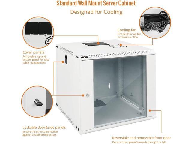 9U Wall Mount Rack Network Cabinet for 19' IT Equipment,with Lockable Glass Door and Side Panels,Cooling Fan,17.7inch...