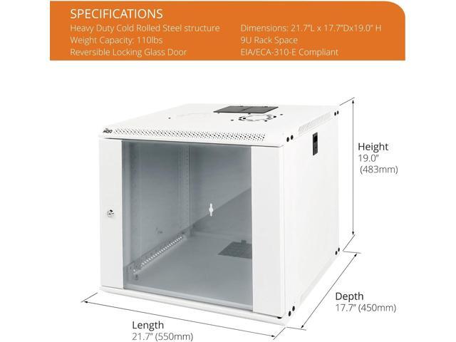 9U Wall Mount Rack Network Cabinet for 19' IT Equipment,with Lockable Glass Door and Side Panels,Cooling Fan,17.7inch...