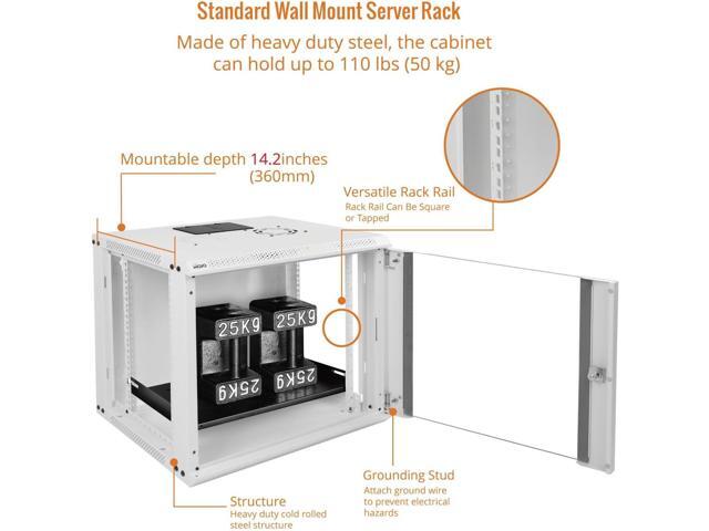 9U Wall Mount Rack Network Cabinet for 19' IT Equipment,with Lockable Glass Door and Side Panels,Cooling Fan,17.7inch...