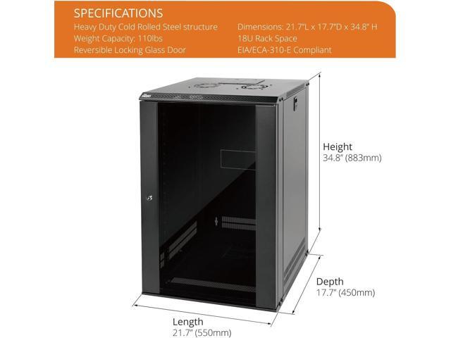 Tecmojo 18U Wall Mount Rack Network Cabinet for 19' IT Equipment,with Lockable Glass Door and Side Panels,Cooling Fan,Black,17.7inch Depth for...