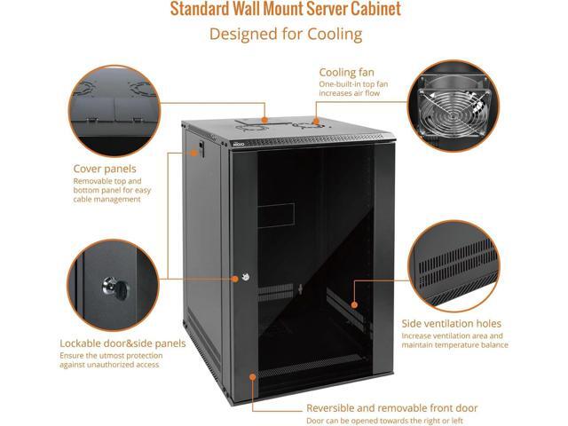 Tecmojo 18U Wall Mount Rack Network Cabinet for 19' IT Equipment,with Lockable Glass Door and Side Panels,Cooling Fan,Black,17.7inch Depth for...