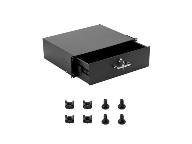 QWORK 3U Drawer Server Cabinet Case, Rack Mount Drawer, Lockable Deep Drawer with Key, for 19' Server Cabinet Case Or DJ, Black