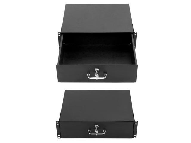 QWORK 3U Drawer Server Cabinet Case, Rack Mount Drawer, Lockable Deep Drawer with Key, for 19' Server Cabinet Case Or DJ, Black
