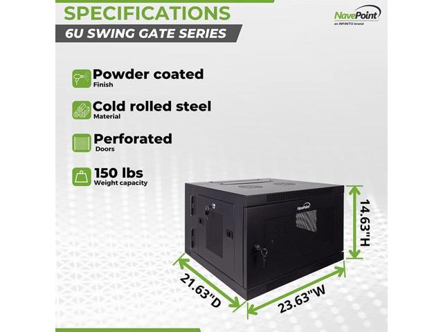NavePoint 6U Server Cabinet with Hinged Back - 17.7 Deep, 6U Server Rack Enclosure with Locking Perforated Door, Wall Mount Rack with Removable...