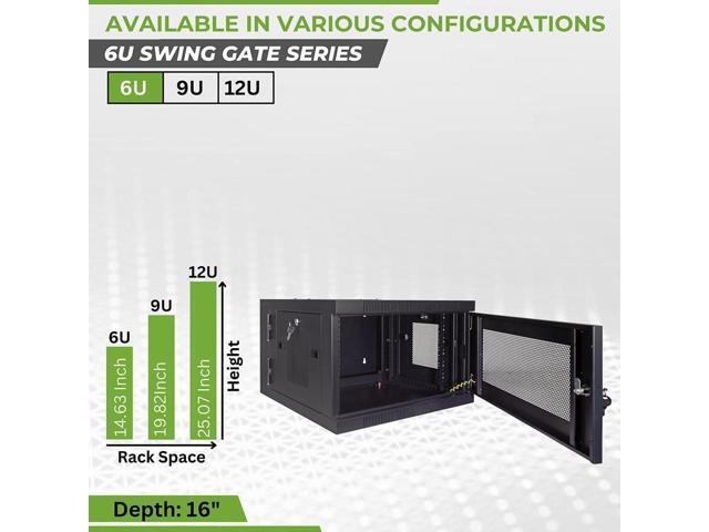 NavePoint 6U Server Cabinet with Hinged Back - 17.7 Deep, 6U Server Rack Enclosure with Locking Perforated Door, Wall Mount Rack with Removable...