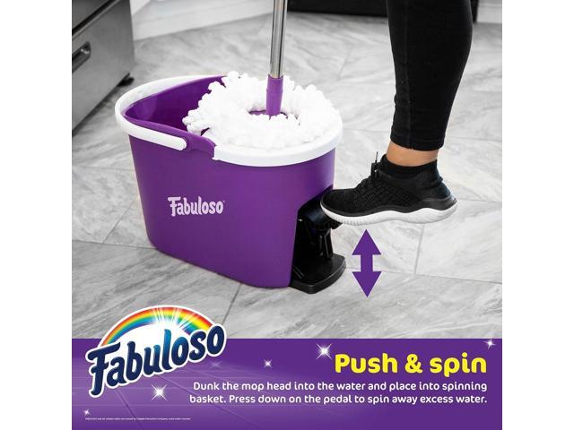 Fabuloso Spin Mop and Bucket, Hands-Free Wringing Spin Bucket - Machine Washable and Replaceable Microfiber Mop Head, Adjustable Pole Length -...