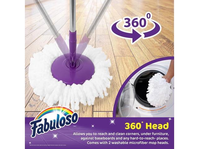 Fabuloso Spin Mop and Bucket, Hands-Free Wringing Spin Bucket - Machine Washable and Replaceable Microfiber Mop Head, Adjustable Pole Length -...