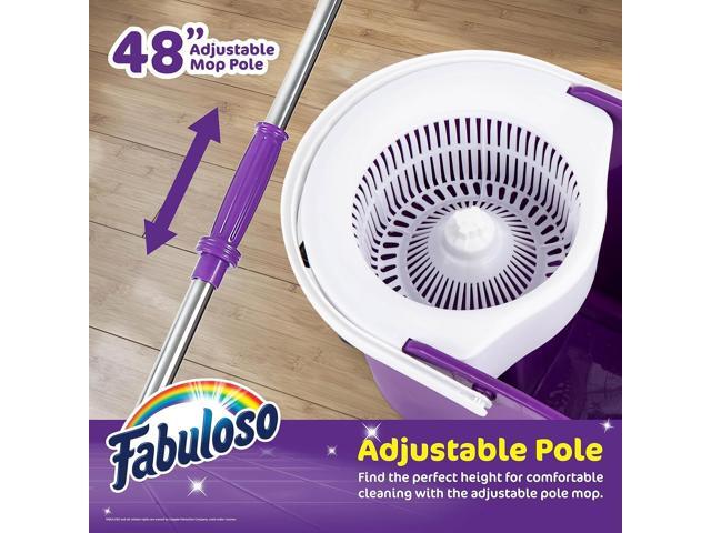 Fabuloso Spin Mop and Bucket, Hands-Free Wringing Spin Bucket - Machine Washable and Replaceable Microfiber Mop Head, Adjustable Pole Length -...