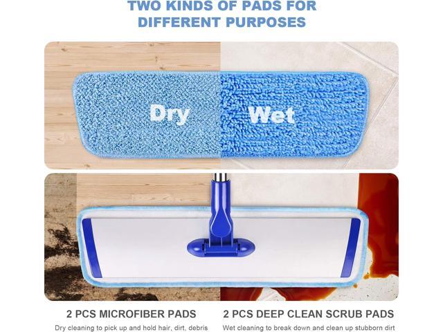 18' Professional Microfiber Mop Floor Cleaning System, Flat Mop with Stainless Steel Handle, 4 Reusable Washable Mop Pads, Wet and Dust Mopping for...