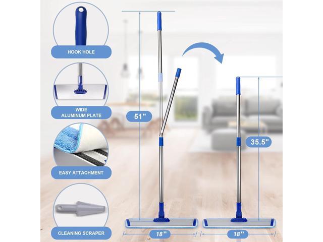 18' Professional Microfiber Mop Floor Cleaning System, Flat Mop with Stainless Steel Handle, 4 Reusable Washable Mop Pads, Wet and Dust Mopping for...