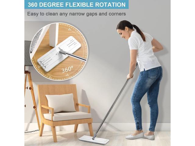 Mop and Bucket with Wringer Set, Hands Free Flat Floor Mop and Bucket, 3 Washable Microfiber Pads Included, Wet and Dry Use, Home Floor Cleaning...