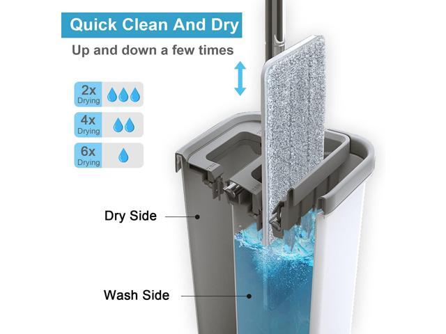 Mop and Bucket with Wringer Set, Hands Free Flat Floor Mop and Bucket, 3 Washable Microfiber Pads Included, Wet and Dry Use, Home Floor Cleaning...