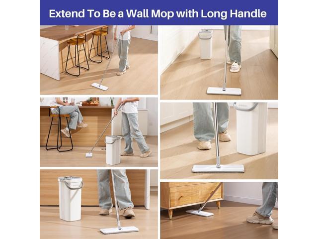 Mop and Bucket with Wringer Set, Easy-to-Use Flat Floor Mop for Efficient Home Cleaning, Includes 2 Reusable Microfiber Pads, Ideal for Floors and...