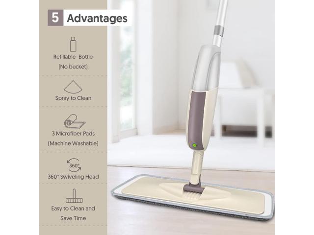 HOMTOYOU Spray Mops for Floor Cleaning: Wet Mop with 3 Washable Pads Microfiber, Multi-Surface Floor Cleaning, Wet and Dry Use, Rotating Head,...
