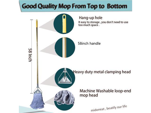 Heavy Duty Commercial Industrial Mop,58' Looped-End String Wet Cotton Mops for Floor Cleaning, Including Three mop Head Replacement