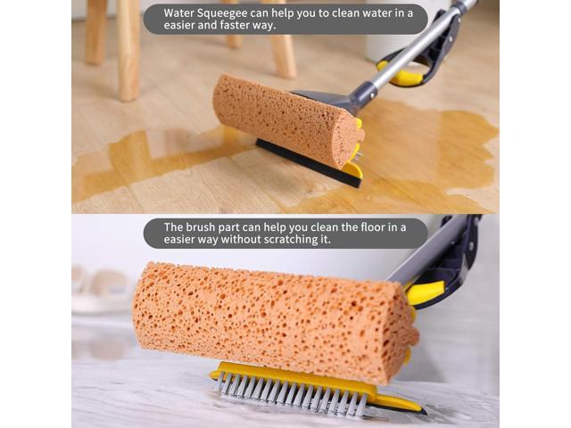 Yocada Sponge Mop Home Commercial Use Tile Floor Bathroom Garage Cleaning Total 3 Sponge Heads Squeegee and Extendable Telescopic Long Handle 42.5...