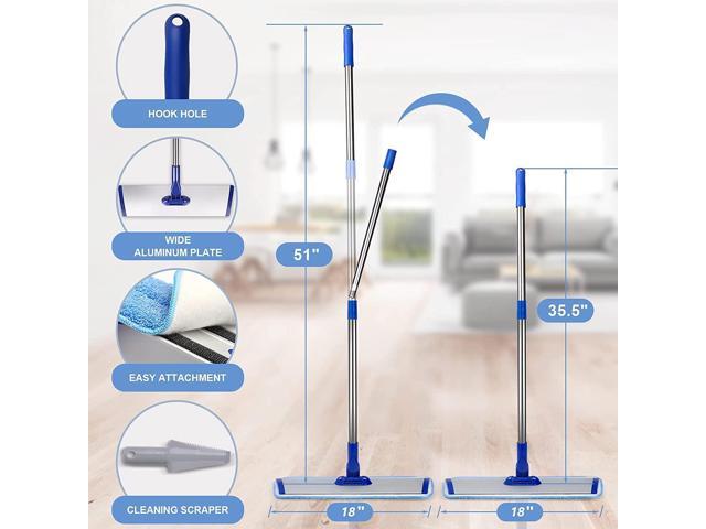 18' Professional Microfiber Mop Floor Cleaning mop, Flat Mop with Stainless Steel Handle,4 Reusable Washable Mop Pads and mop Pads Brush,Microfiber...