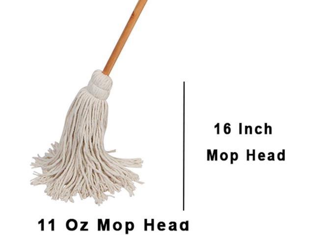 Large Wet Deck Cotton Mop with Solid Wood Handle (11 Oz, White)