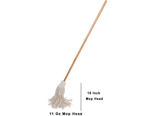 Large Wet Deck Cotton Mop with Solid Wood Handle (11 Oz, White)