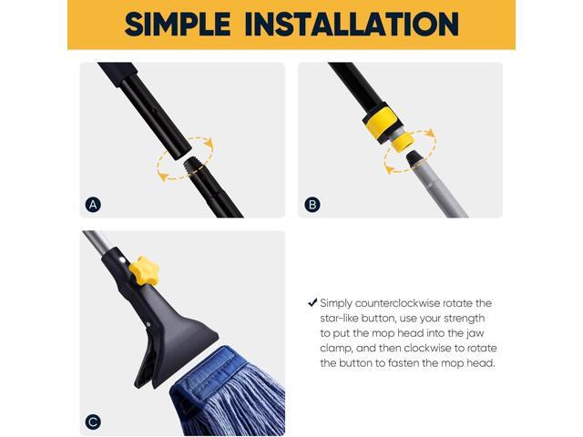 Yocada Looped-End String Wet Mop Heavy Duty Cotton Mop Commercial Industrial Grade Telescopic Iron Pole Jaw Clamp Floor Cleaning 55.1 inch