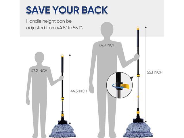 Yocada Looped-End String Wet Mop Heavy Duty Cotton Mop Commercial Industrial Grade Telescopic Iron Pole Jaw Clamp Floor Cleaning 55.1 inch
