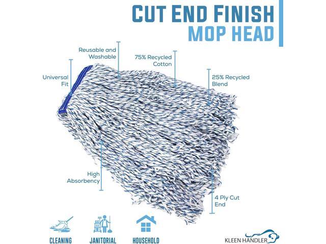 KLEEN HANDLER Cut End Finish Mop 1.25' Universal Headband Maximum Absorption Finishing Mop, Pack of 6