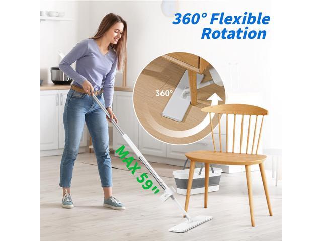 Oshang Flat Mop and Collapsible Bucket OG7 with Wheels, 2 Washable Reusable Microfiber Pads, Pure White