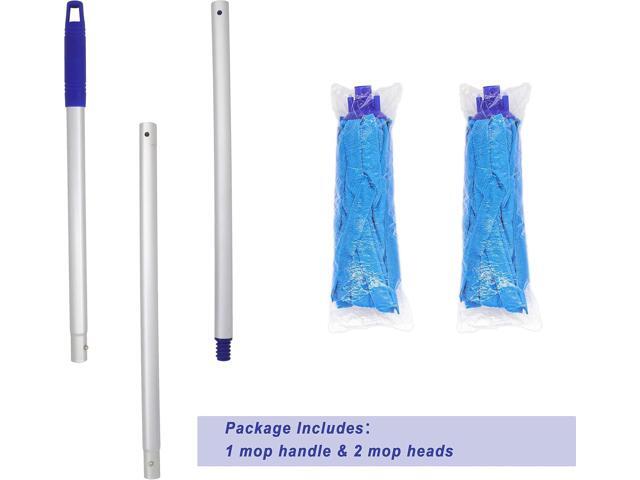 Mop, One Pole with Two Blue Microfiber Cloth Heads (1 Handle & 2 Mop Heads)