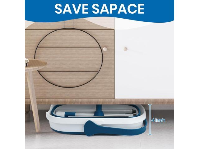 Collapsible Mop and Bucket Set with Scrub Mop and Brush, Tile Laminate Hardwood Floor Brush and Flat Mops for Floor Cleaning, Foldable Bucket with...
