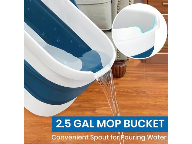 Collapsible Mop and Bucket Set with Scrub Mop and Brush, Tile Laminate Hardwood Floor Brush and Flat Mops for Floor Cleaning, Foldable Bucket with...