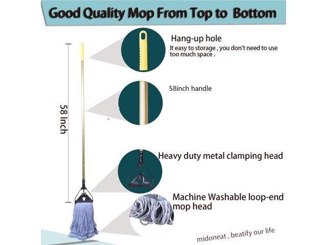 Commercial Industrial Heavy Duty Mop with Long Handle,58' Looped-End String Wet Cotton Mops for Floor Cleaning, 2packs