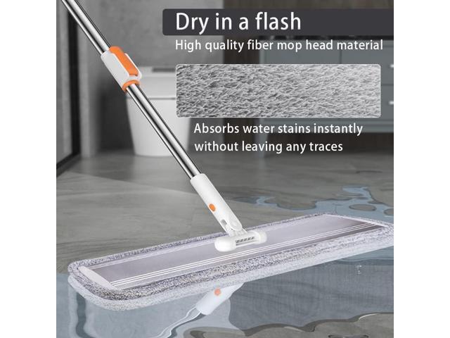 Microfiber Mop 32 inch Wide Flat Mop for Hardwood, Laminate, Tile - 360 Rotating, Stainless Steel Handle, 4 Reusable Pads