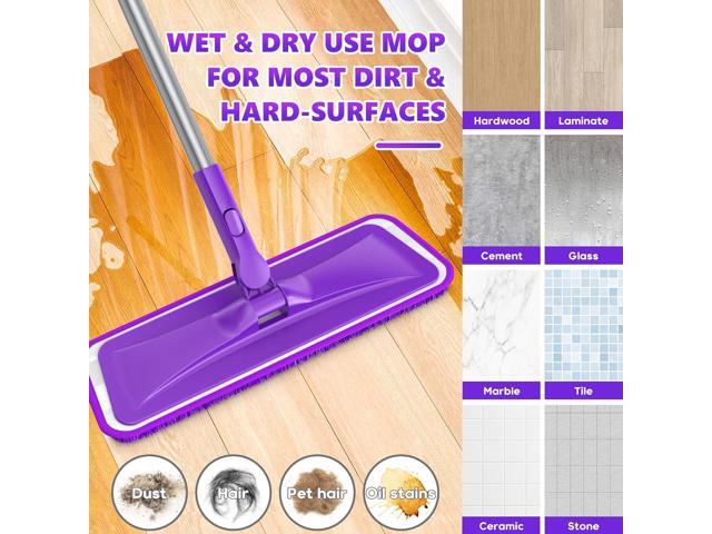 Microfiber Mops for Floor Cleaning - BPAWA Flat Floor Mop with 4 Reusable Washable Pads fit for Swiffer Powermop Kitchen Wet Dry Dust Mop for...