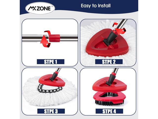 Spin Mop Head Replacement Base Handle Compatible with O Cedar EasyWring 1-Tank System, 4 Mop Replace Heads, 1 Mop Handle, 1 Mop Base and 1 Mop Base...