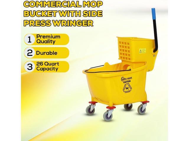 Simpli-Magic 79358 Commercial Mop Bucket with Side Press Wringer, 26 Quart, 14.75'L x 12.95'W x 19.95'H, Yellow